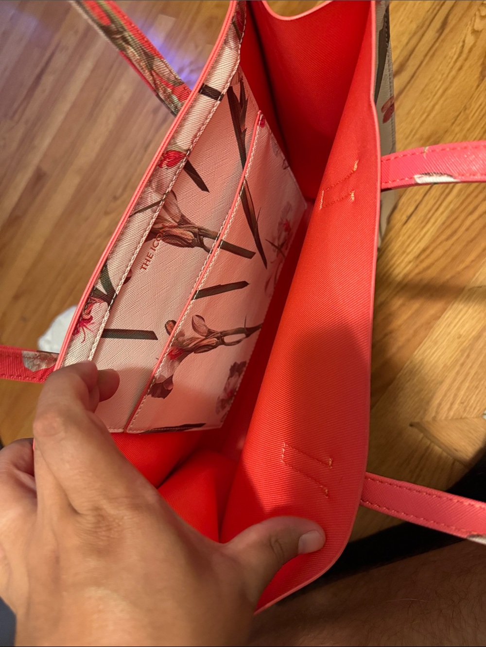 Ted Baker Pink Floral Tote with Coral Handles - Picture 2 of 4